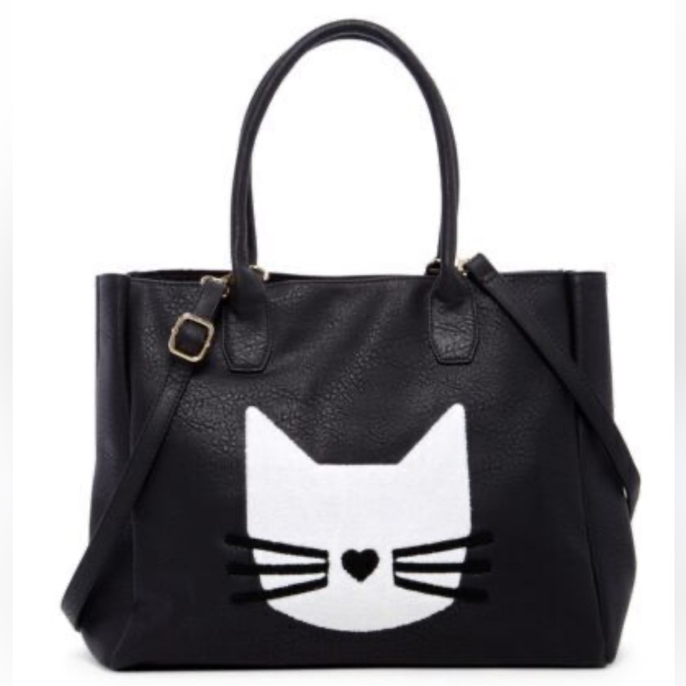 Pink Haley Faux Leather Cat Tote Handbag Women Removable Crossbody Strap